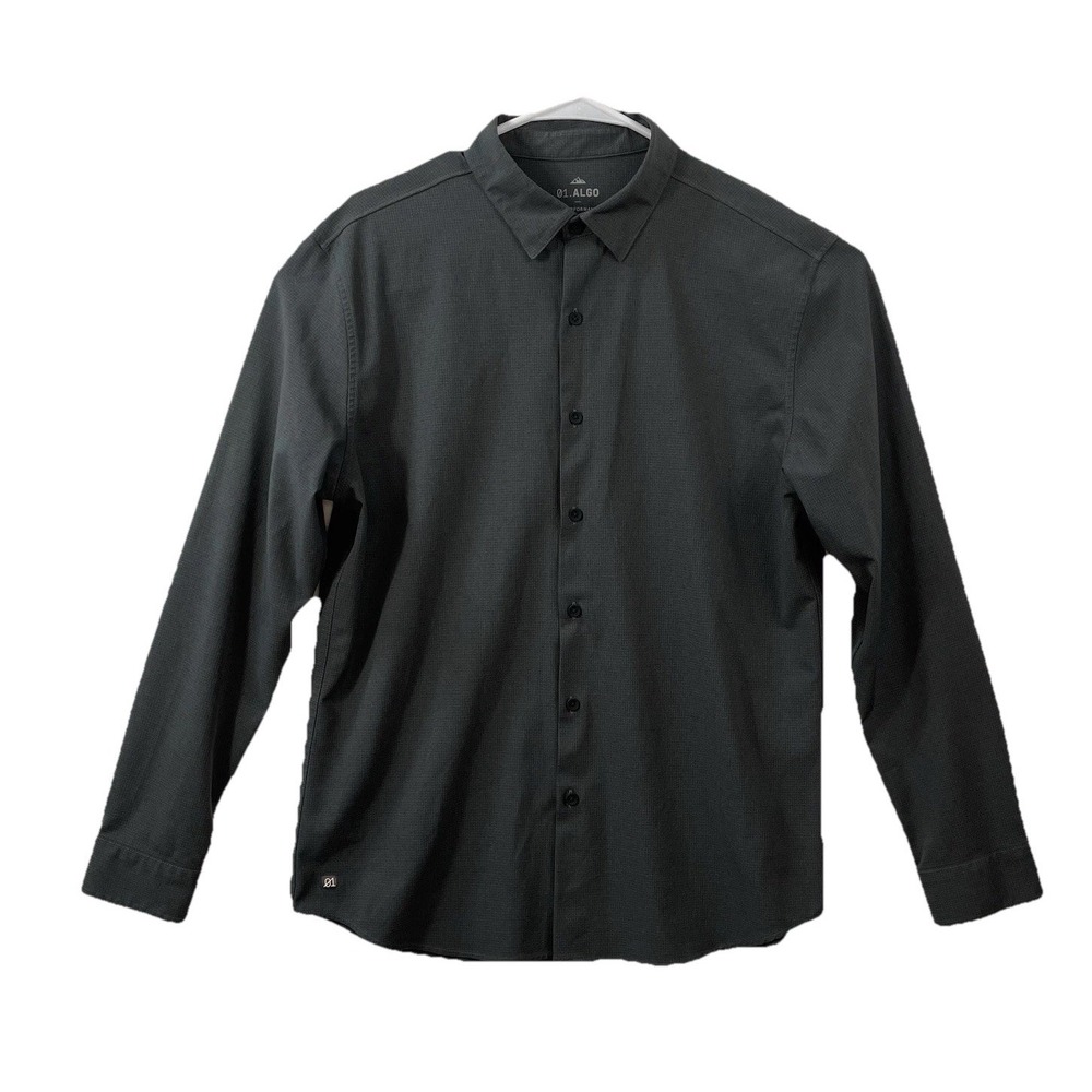 01.Algo Performance Shirt Men Large Gray Stretch UV Protection Classic Button-Up